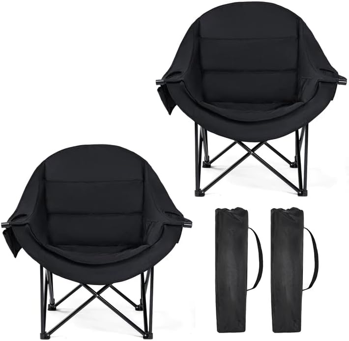 Oversized Camping Chairs 2 Pack, 500 LBS Heavy Duty Folding Chairs, Black