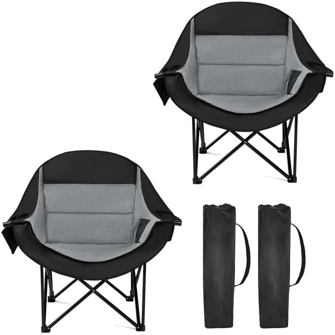 Oversized Camping Chairs 2 Pack, 500 LBS Heavy Duty Folding Chairs, Black