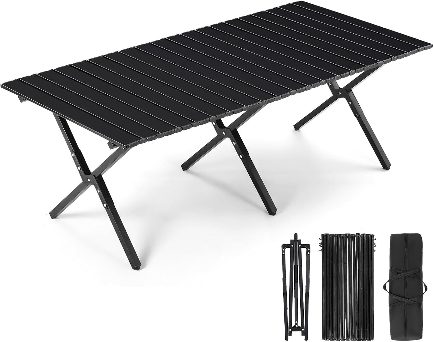 2 Pack 4FT Folding Camping Table, Roll Up Portable Camp Table with Carry Bag, Low Collapsible Lightweight Aluminum Outdoor for Camping, Picnic, Beach, Patio, Kitchen (Yellow Wood Color)