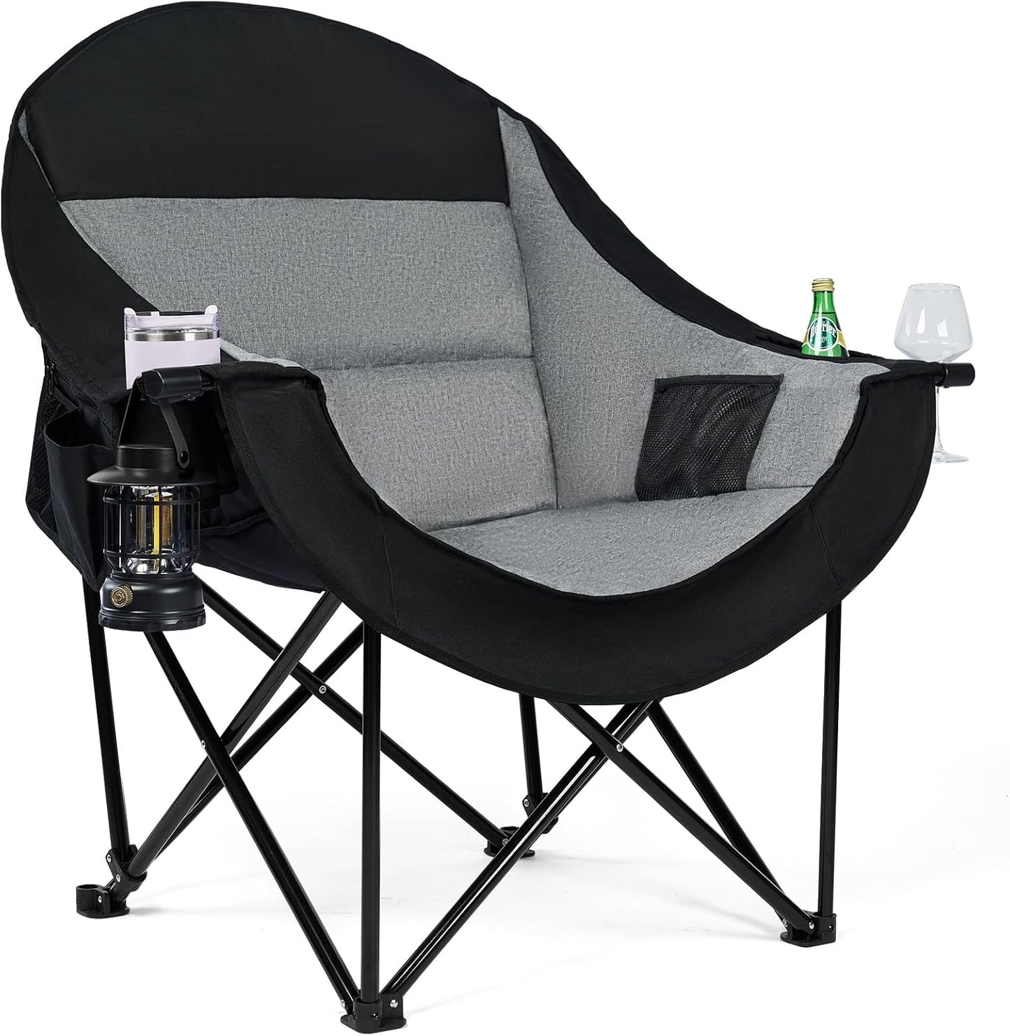 Oversized Camping Chairs 2 Pack, 500 LBS Heavy Duty Folding Chairs, Black