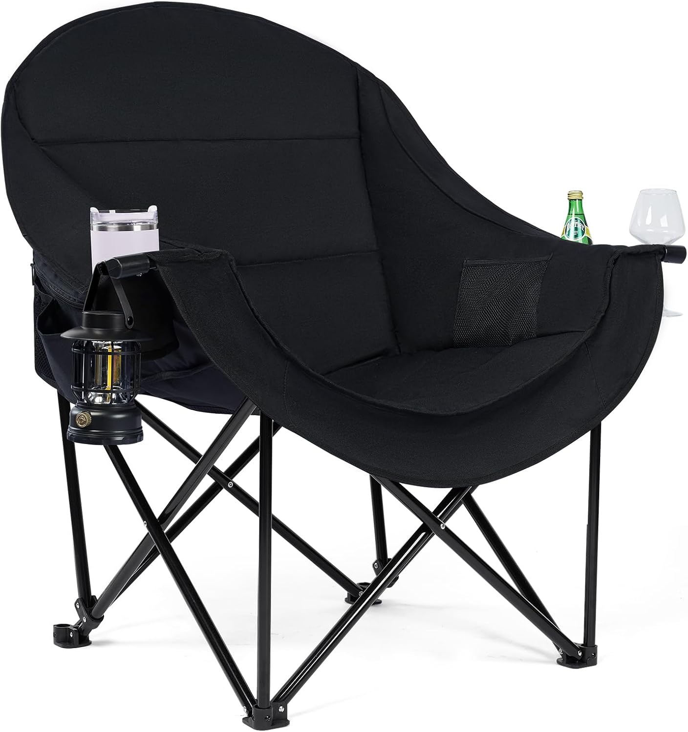 Oversized Camping Chairs 2 Pack, 500 LBS Heavy Duty Folding Chairs, Black