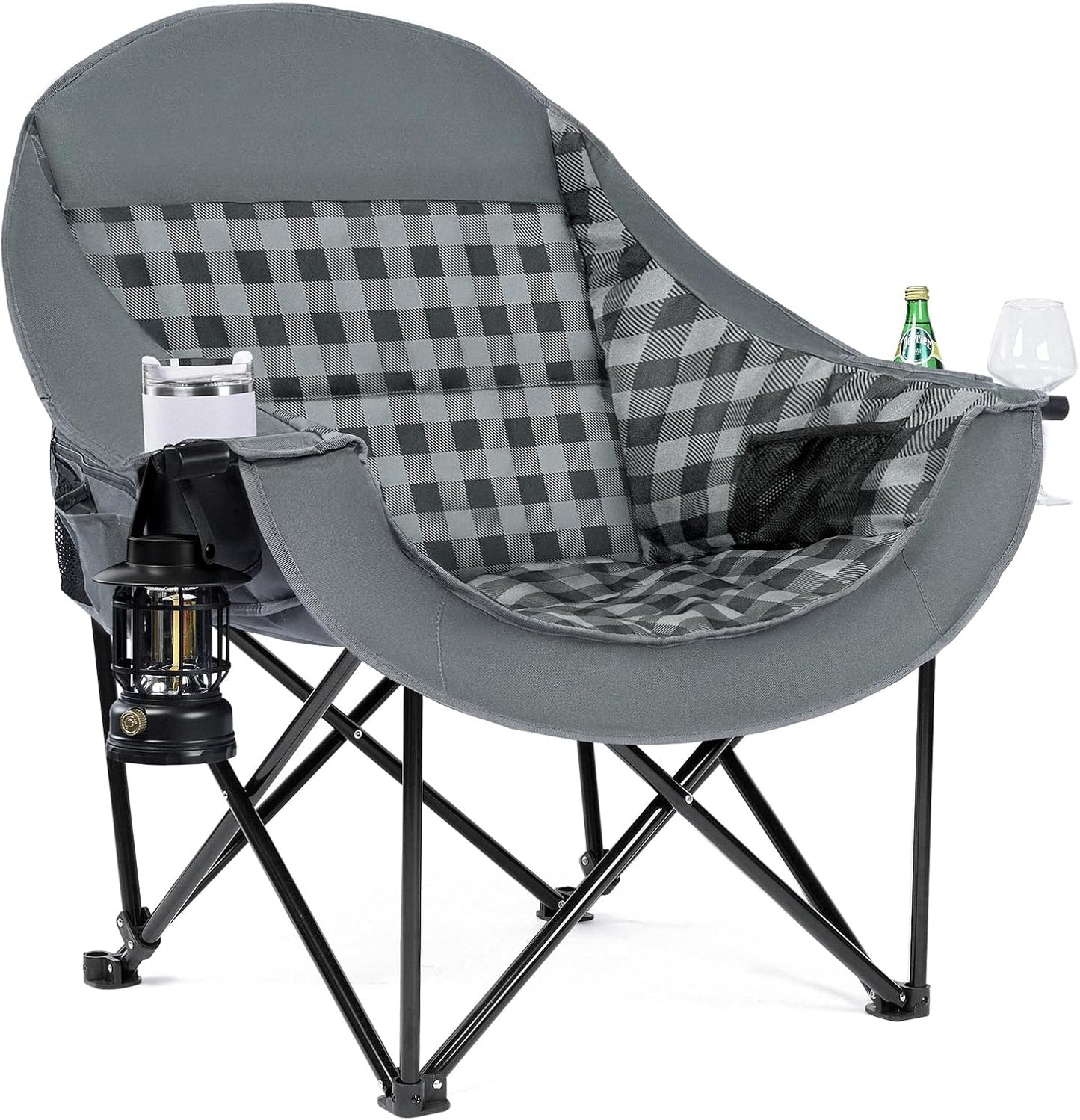 Oversized Camping Chairs 2 Pack, 500 LBS Heavy Duty Folding Chairs, Black