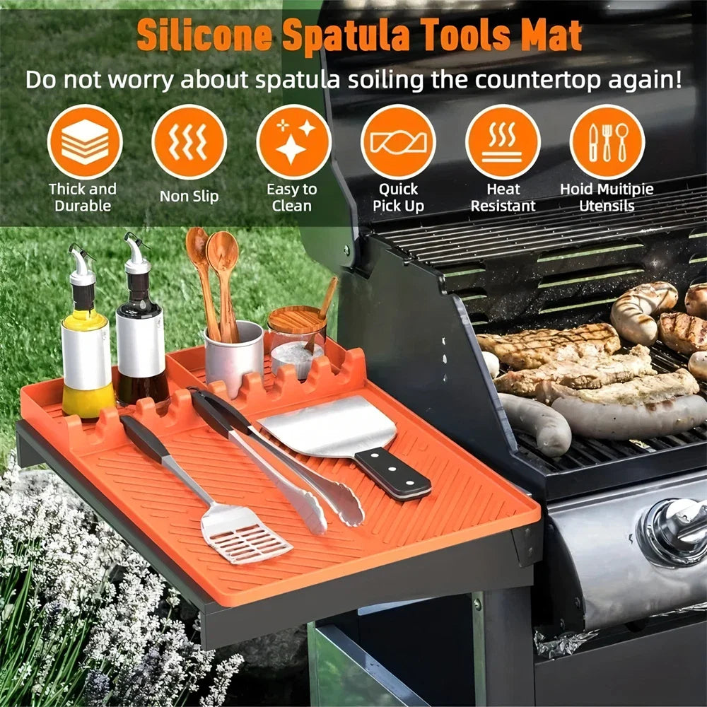 1PC，Silicone Grill Mat Mat Drip Pad Spatula Mat Food Grade BBQ Pad Outdoor Grill Kitchen Grill Side Shelf Tools Griddle Tools